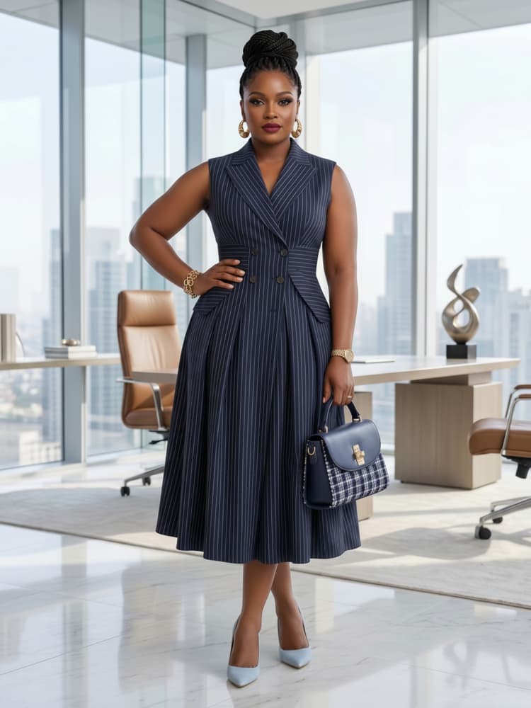 Women Formal Office Wear Tops - Plus Size Lapel Sleeveless Double Breasted