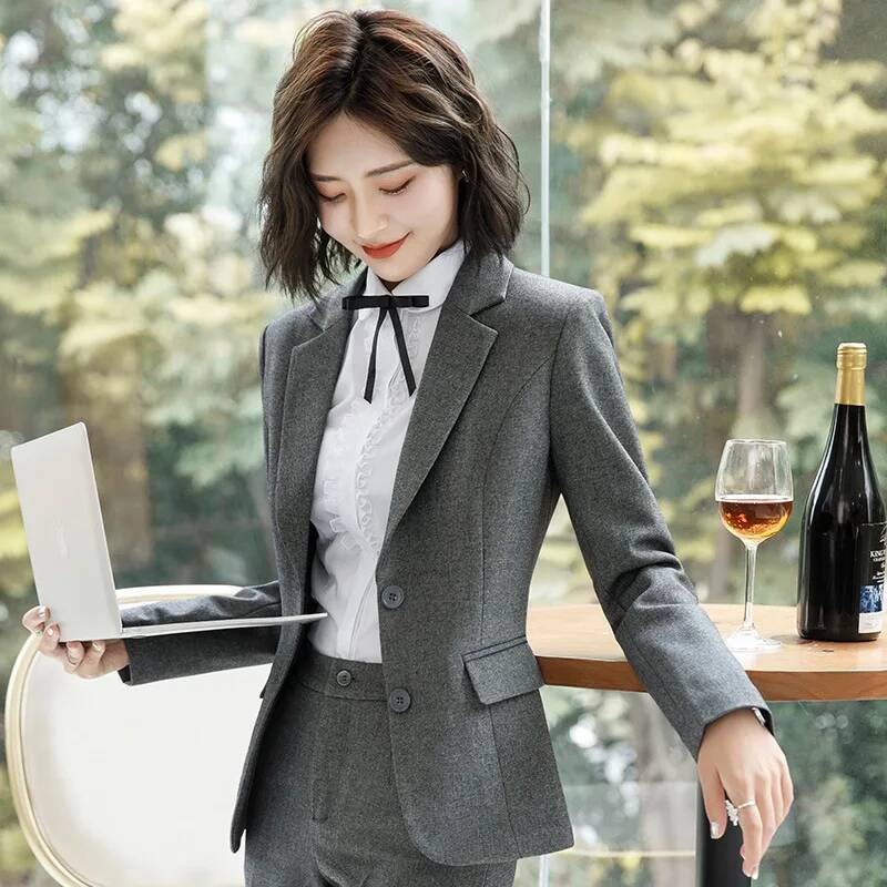 Women Formal Office Wear Tops - Novelty Gray Formal Blazers and Jackets