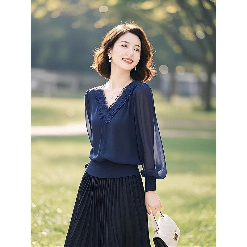 Women'S Formal Wear Blouse - Spring Autumn Office Lady Lace Patchwork