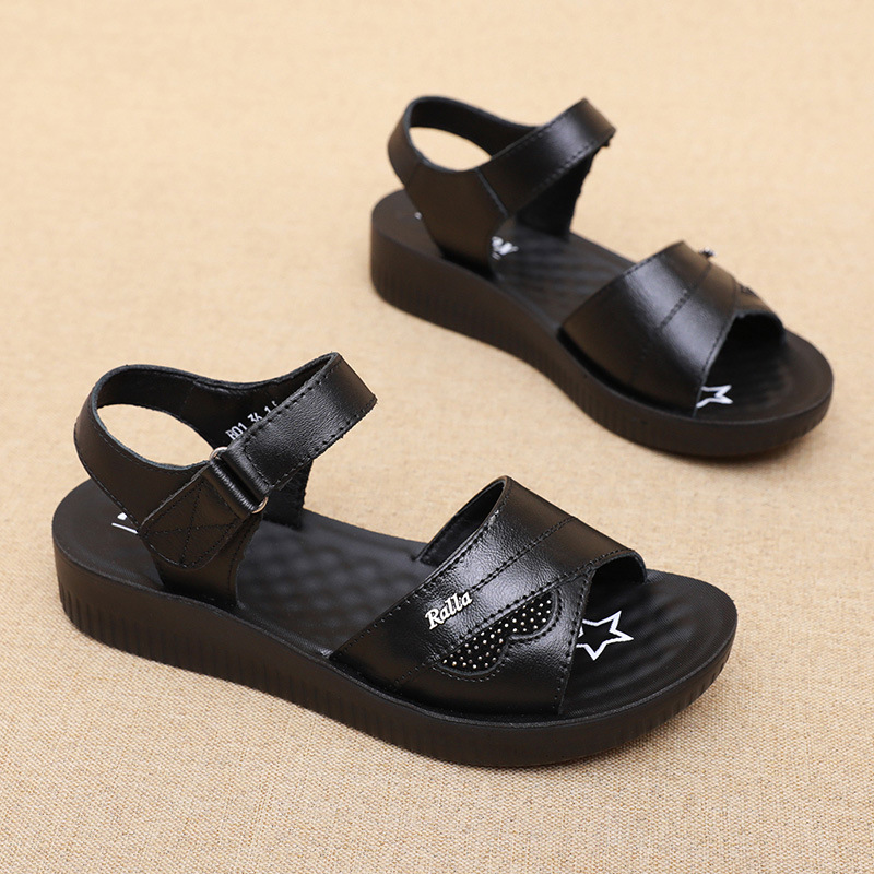Black Leather T-Strap Peep Toe - Formal Women Daily Wear Sandals review and price
