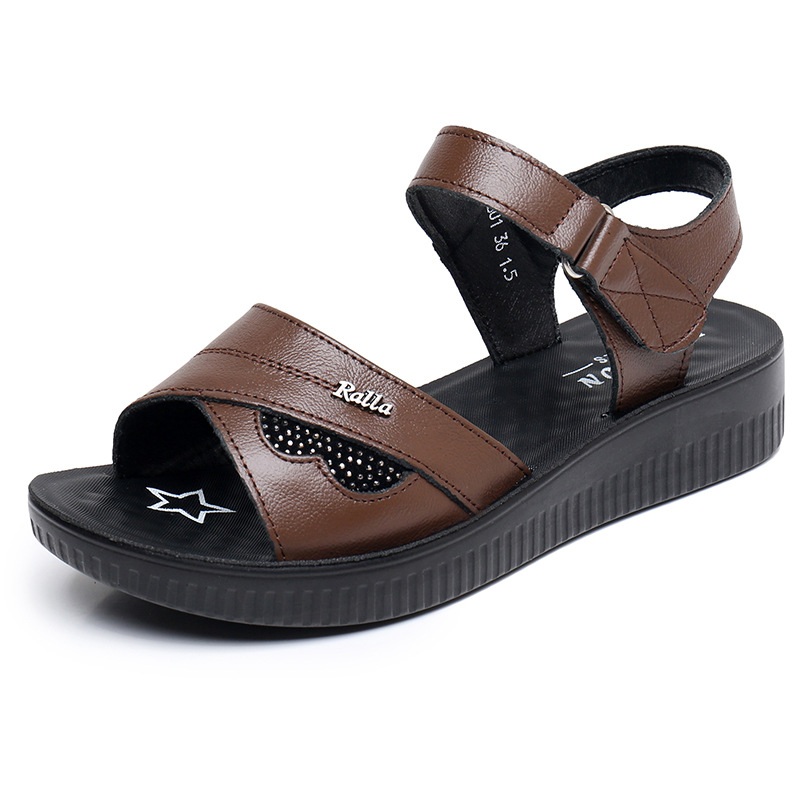 Black Leather T-Strap Peep Toe - Formal Women Daily Wear Sandals review and price