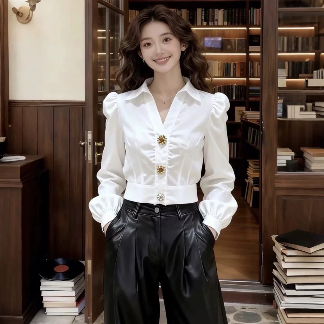 Elegant White Shirt V Neck Blo - Women Formal Office Wear Tops review and price