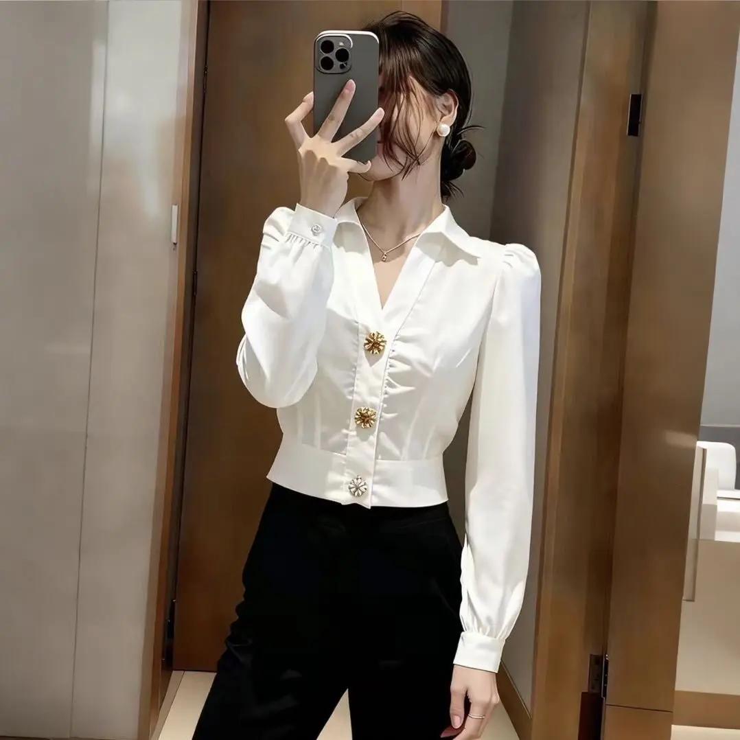 Elegant White Shirt V Neck Blo - Women Formal Office Wear Tops review and price