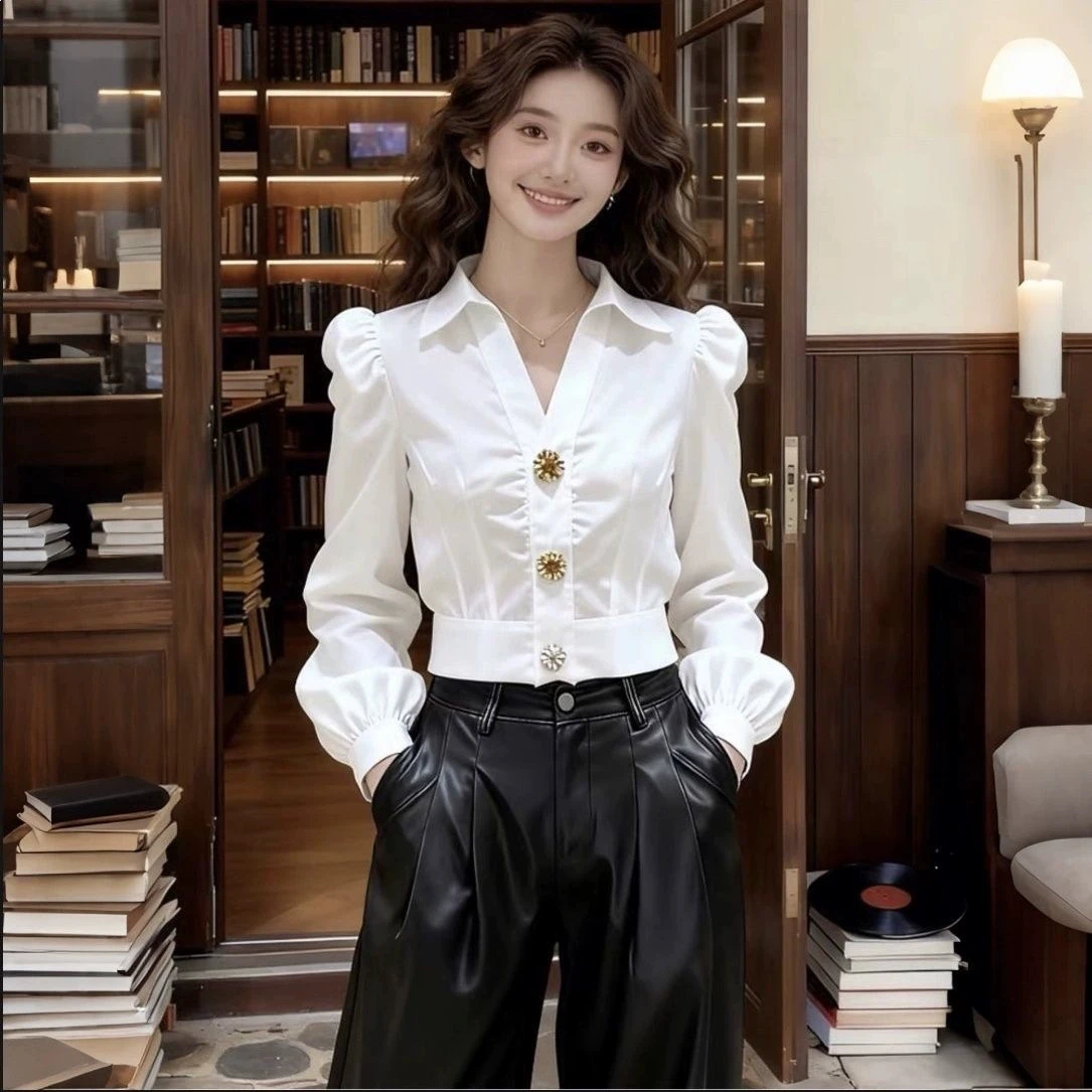 Elegant White Shirt V Neck Blo - Women Formal Office Wear Tops review and price