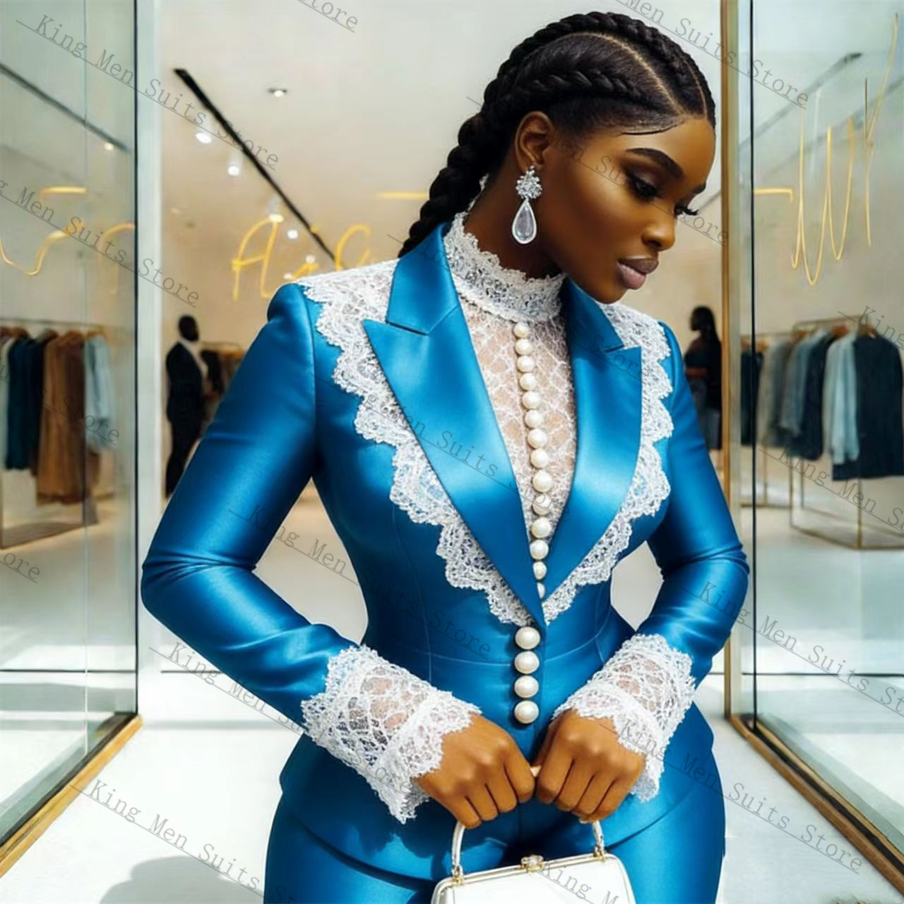 Blue Satin Lace Women Suit Set - Women'S Formal Wear Tuxedo review and price