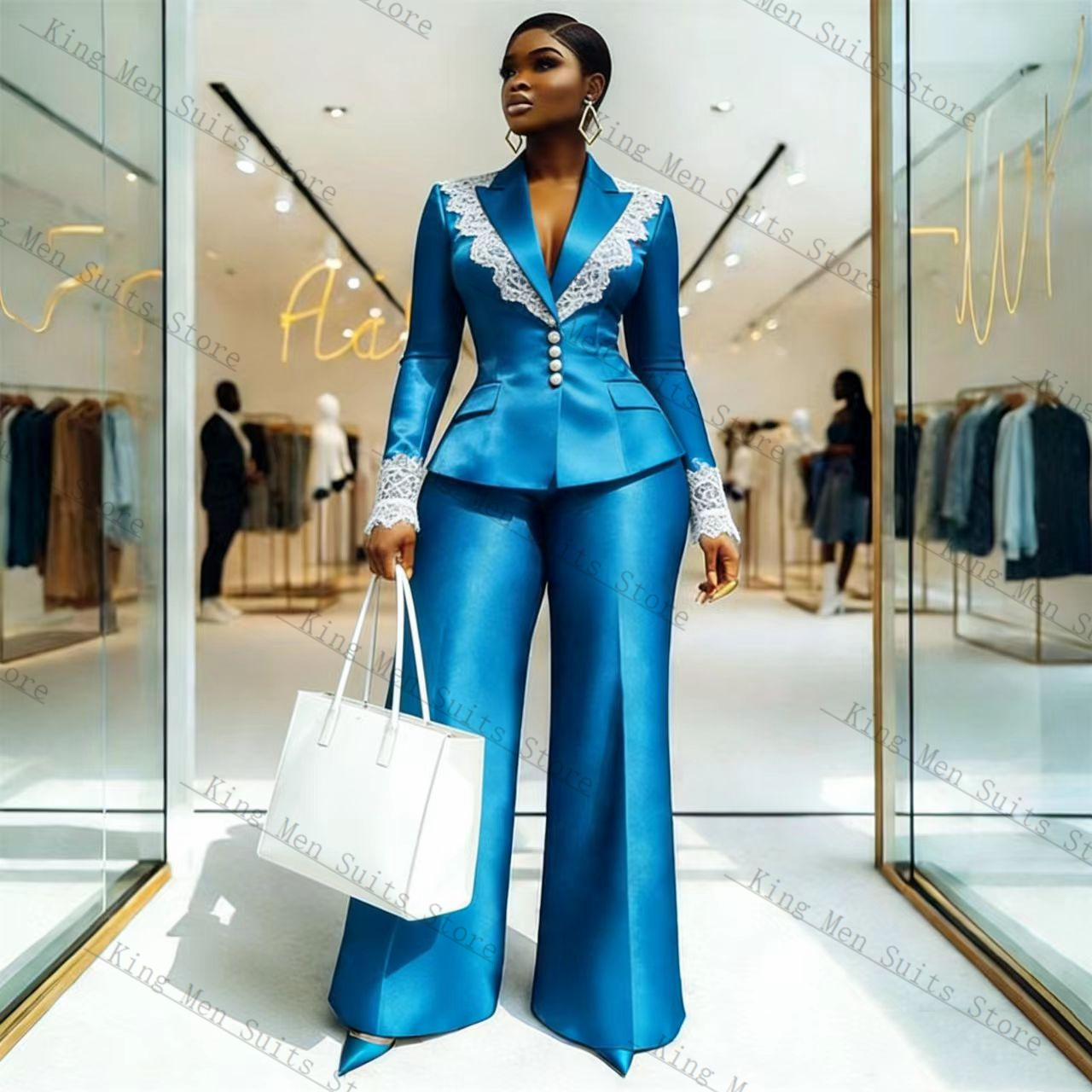 Blue Satin Lace Women Suit Set - Women'S Formal Wear Tuxedo review and price