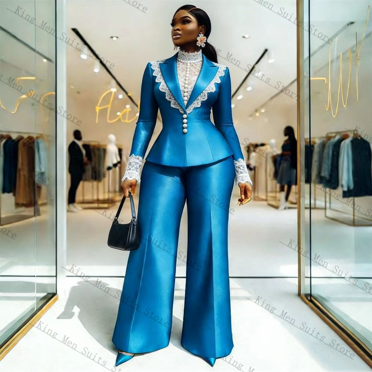 Blue Satin Lace Women Suit Set - Women'S Formal Wear Tuxedo review and price