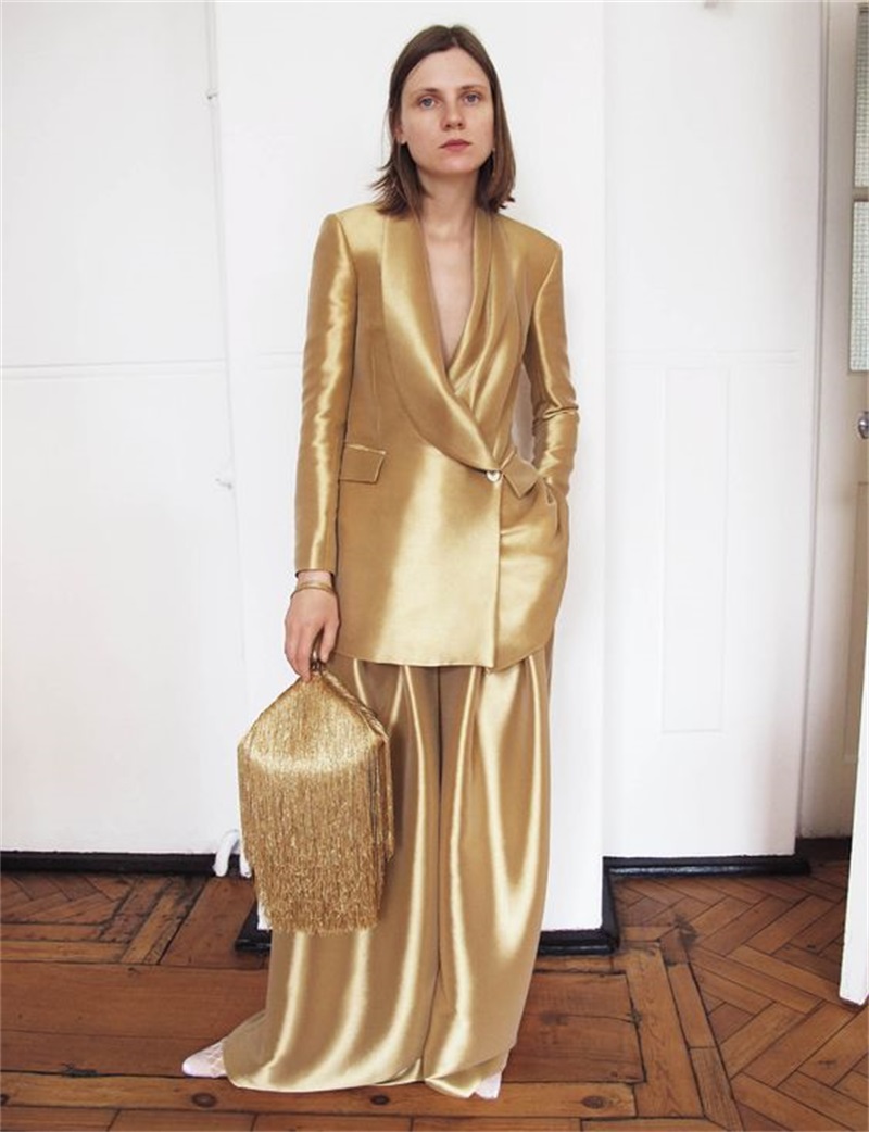 Gold Silk Satin Women Suits Of - Women'S Formal Wear Tuxedo review and price