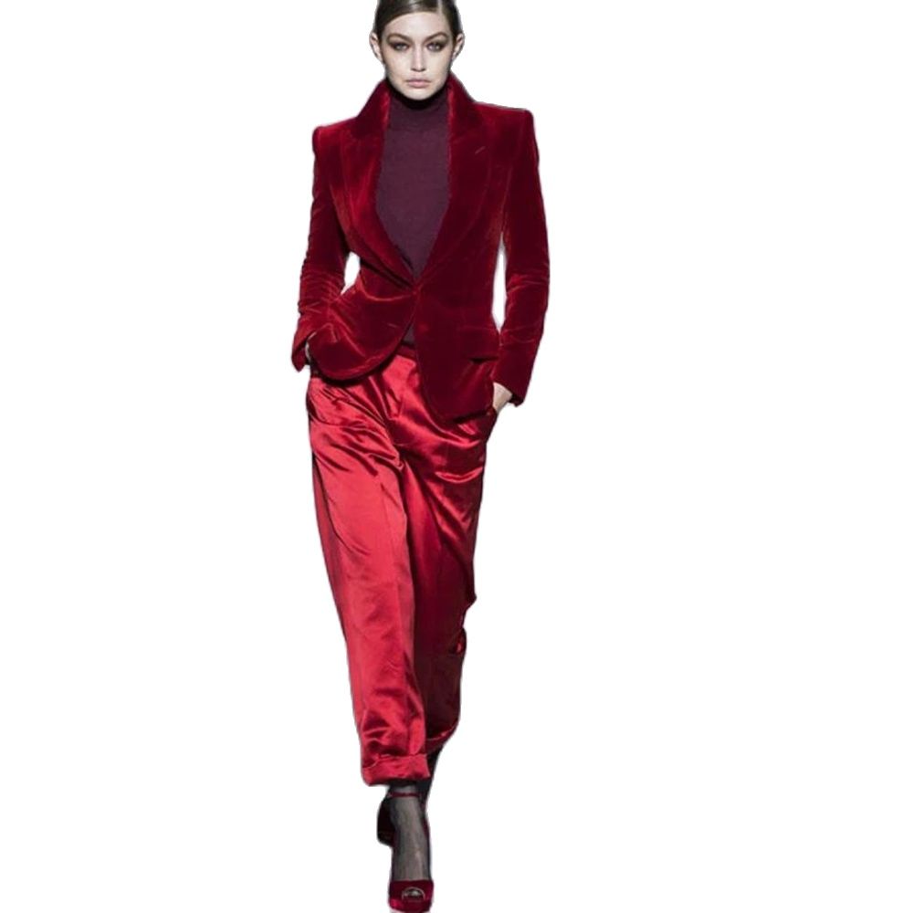 Women Pant Suits Wine Red Velv - Women'S Formal Wear Tuxedo review and price