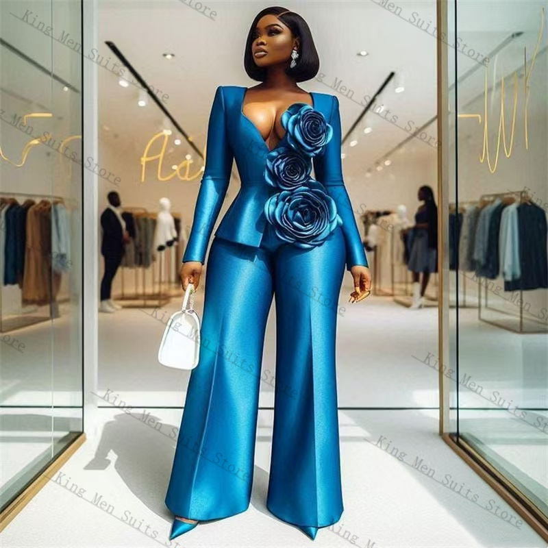 Blue Satin Women Suit Set 2 Pc - Women'S Formal Wear Tuxedo review and price