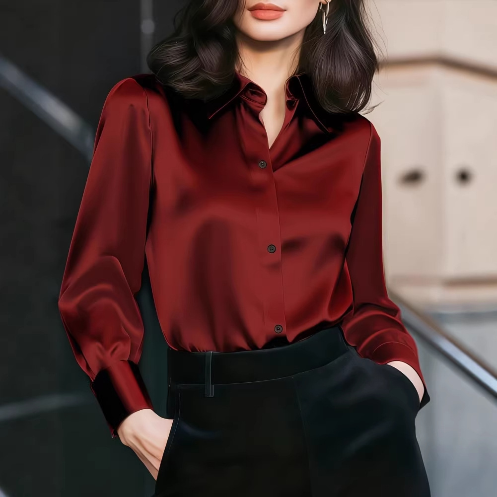 Women Satin Lapel Collar Blous - Women Formal Office Wear Tops review and price