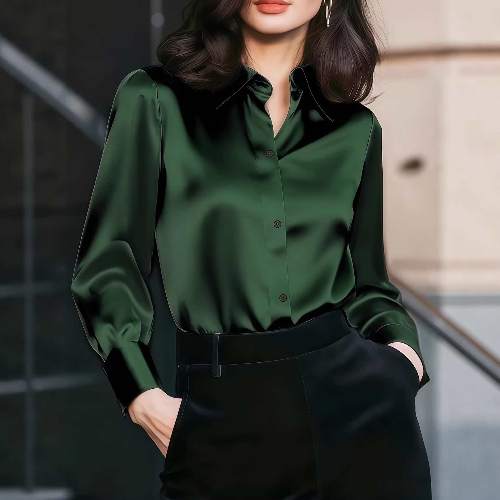 Women Satin Lapel Collar Blous - Women Formal Office Wear Tops review and price